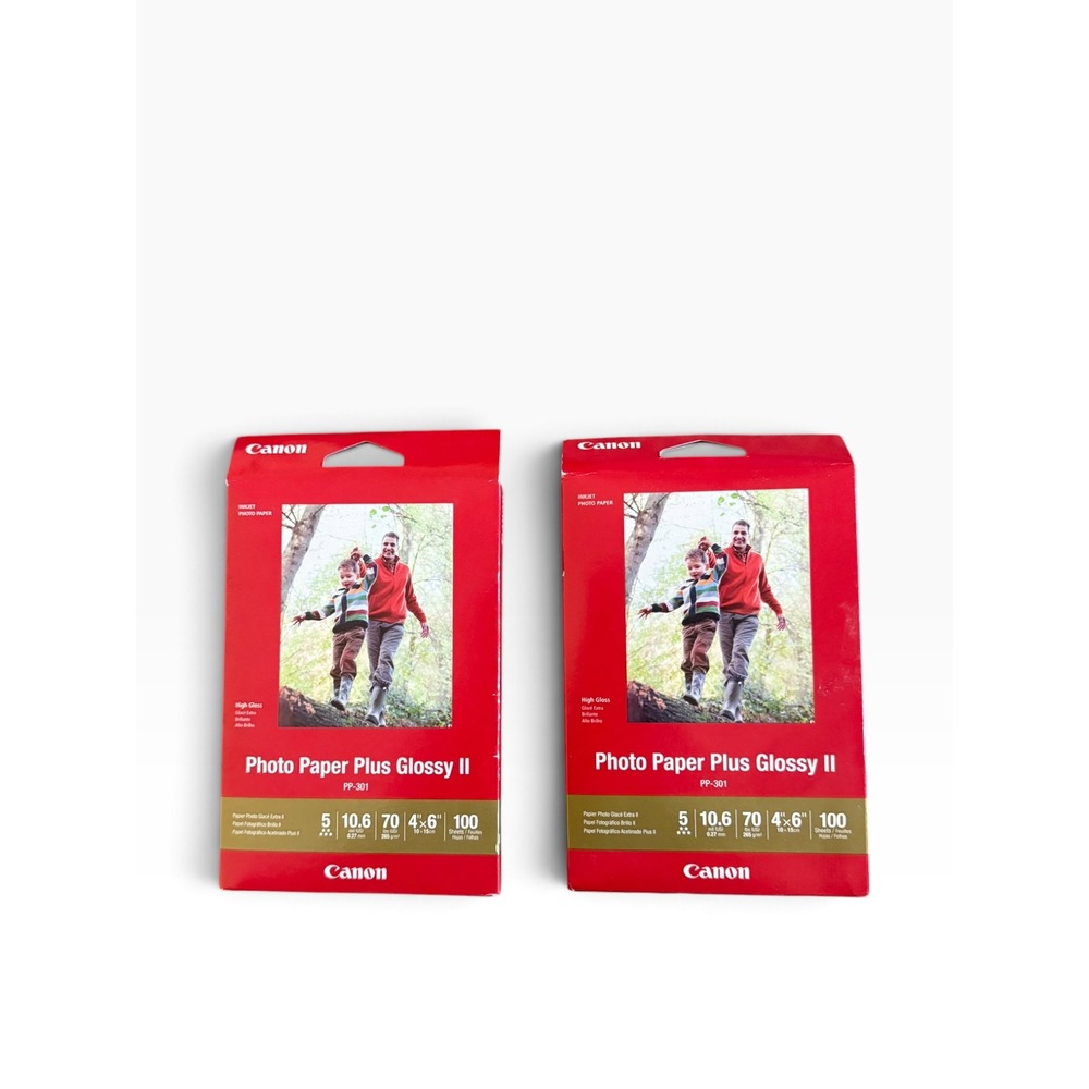 2 Pack Canon Photo Paper Plus Glossy II PP-301 4x6 100 Sheets Each 200 Total
